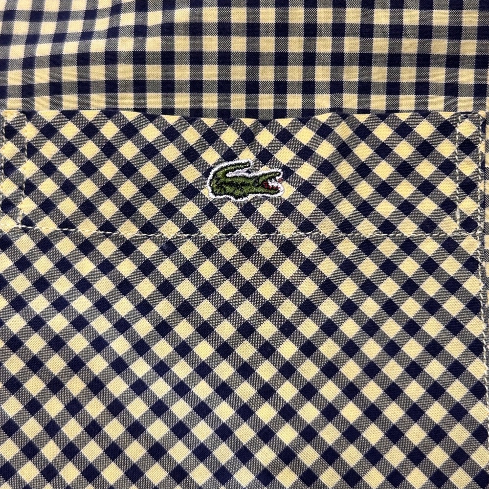 Vtg‎ Lacoste Shirt Mens 42 Yellow Blue Gingham Check Long Sleeve Cotton Preppy - Picture 3 of 9